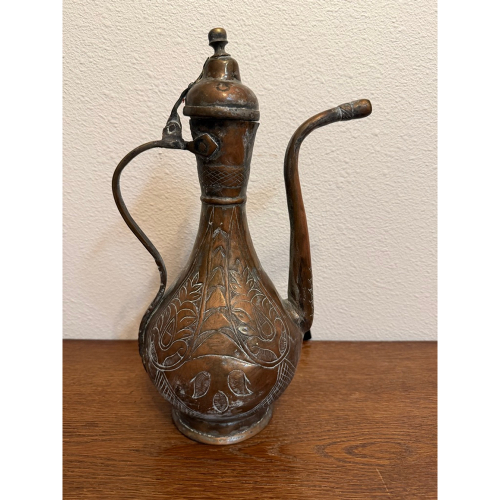 Vintage Hand Engraved Copper Brass Dallah Coffee Pot Islamic Middle Eastern Tea